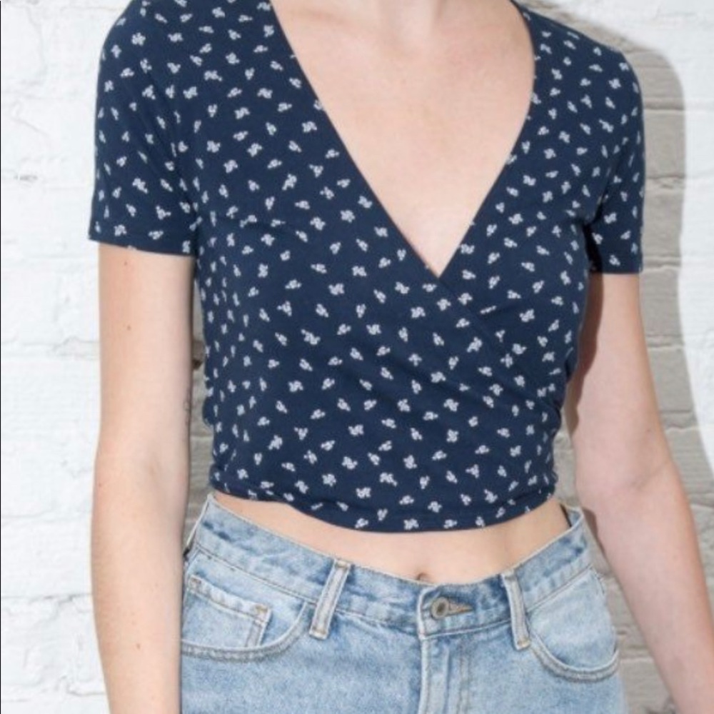 Brandy Melville Floral Navy Tie Top